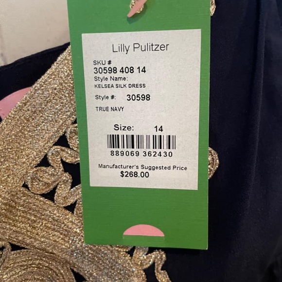 🛑SOLD🛑. Lilly Pulitzer Kelsea Silk dress Navy size 14 - Picture 2 of 3